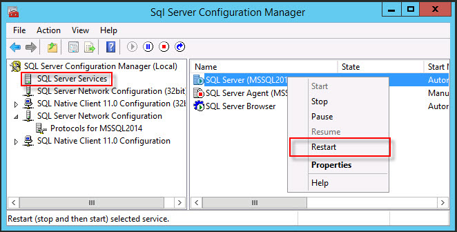 Restart SQL Server
