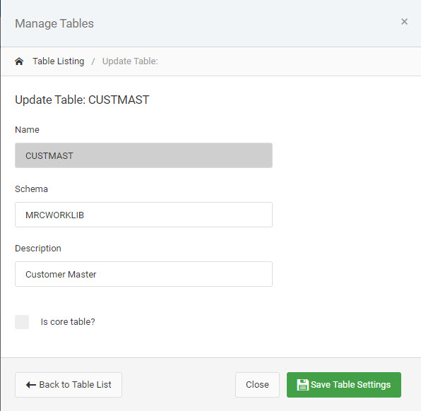 Manage Table Info