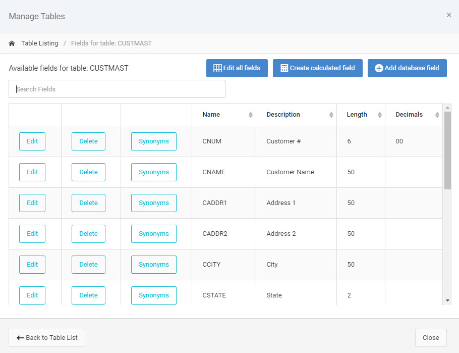 Manage Fields