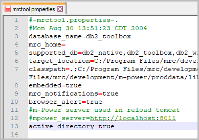 mrctools.properties file with Active Directory configuration