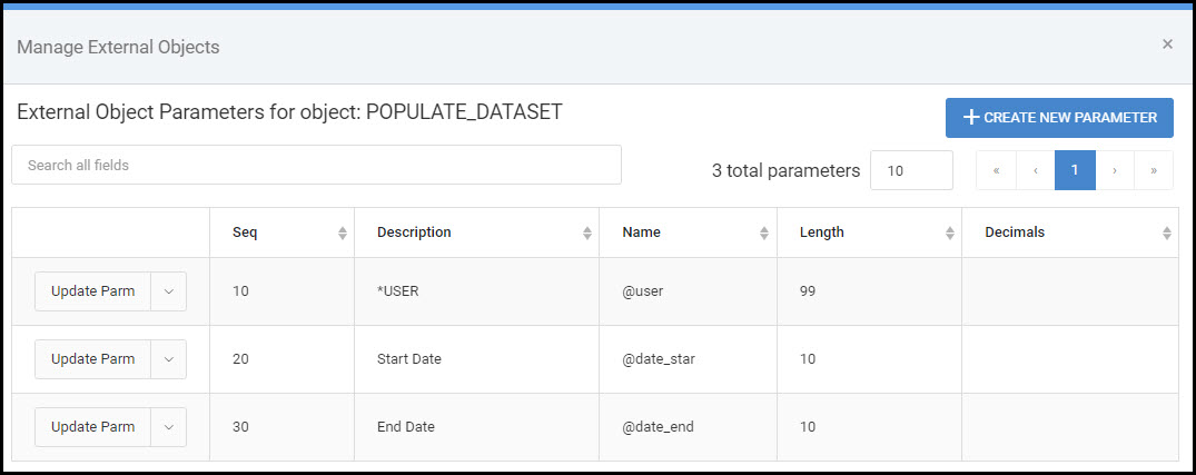 External Object parameters